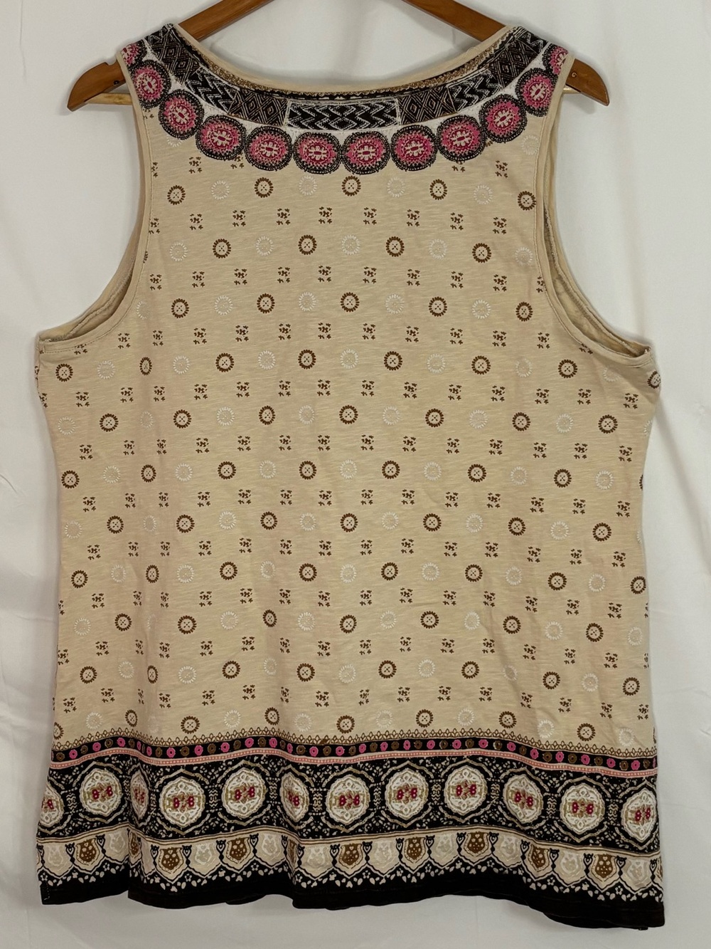 Charter Club Cream/Pink/Brown Boho Print Sleeveless V-Neck Tank/Blouse - Size 2X - Picture 5 of 14